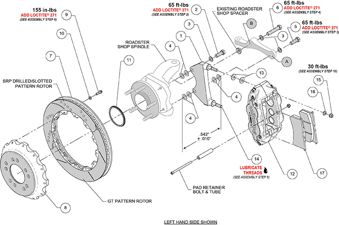 Forged Narrow Superlite 6R Big Brake Front Brake Kit (Hat) Assembly Schematic