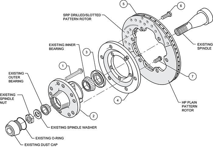 Front Hub Kit (6 Bolt Rotor) Assembly Schematic