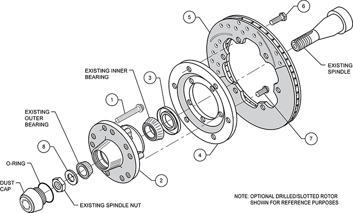 Front Hub Kit (6 Bolt Rotor) Assembly Schematic