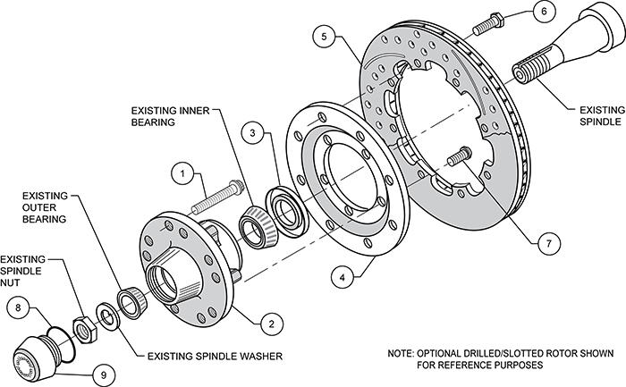 Front Hub Kit (8 Bolt Rotor) Assembly Schematic