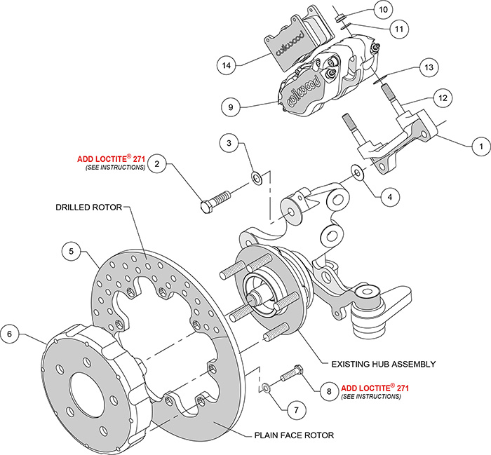 Dynapro Radial Front Drag Brake Kit Assembly Schematic