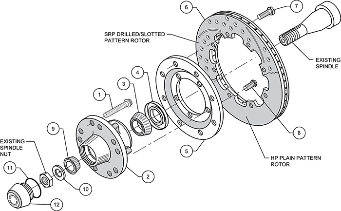 Front Hub Kit (8 Bolt Rotor) Assembly Schematic