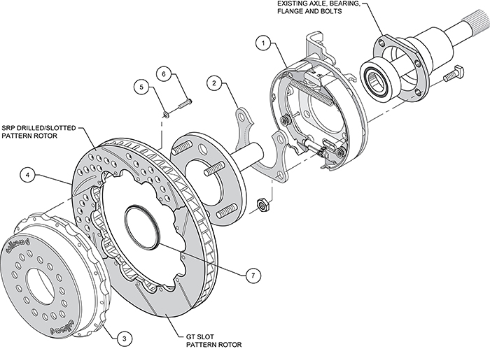 Forged Narrow Superlite 4R Big Brake Rear Parking Brake Kit (Less Calipers) Assembly Schematic