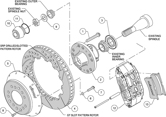 Front Hub Kit (12 Bolt Rotor and Hat) Assembly Schematic