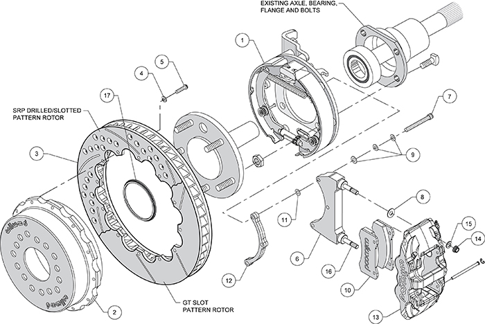 AERO4 Big Brake Rear Parking Brake Kit Assembly Schematic
