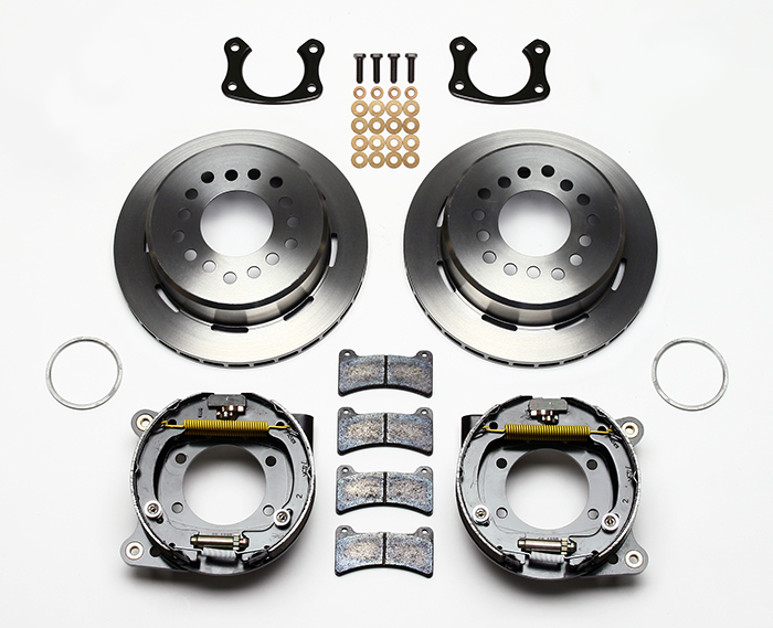 Wilwood Forged Dynapro Low-Profile Rear Parking Brake Kit Parts Laid Out - Plain Face Rotor