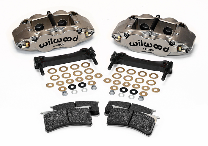 Wilwood Forged Narrow Superlite 4R Caliper and Bracket Upgrade Kit for Corvette C5-C6 Parts Laid Out - Nickel Plate Caliper
