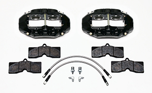Wilwood D8-4 Front Replacement Caliper Kit Parts Laid Out - Black Powder Coat Caliper