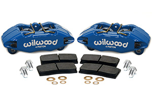 Wilwood Forged DPHA Front Caliper Kit Parts Laid Out - Competition Blue Powder Coat Caliper