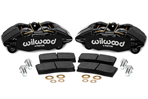 Wilwood Forged DPHA Front Caliper Kit Parts Laid Out - Black Powder Coat Caliper