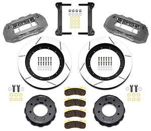 Wilwood TX6R Big Brake Truck Front Brake Kit Parts Laid Out - Type III Anodize Caliper - GT Slotted Rotor