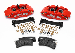 Wilwood Forged Narrow Superlite 4R Caliper and Bracket Upgrade Kit for Corvette C5-C6 Parts Laid Out - Red Powder Coat Caliper