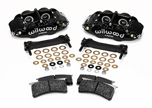 Wilwood Forged Narrow Superlite 4R Caliper and Bracket Upgrade Kit for Corvette C5-C6 Parts Laid Out - Black Powder Coat Caliper