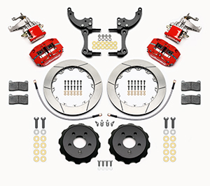 Wilwood Dynapro Radial-MC4 Rear Parking Brake Kit Parts Laid Out - Red Powder Coat Caliper