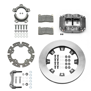 Wilwood Billet Narrow Dynalite Radial Mount Sprint Inboard Brake Kit Parts Laid Out - Type III Anodize Caliper - Plain Face Rotor