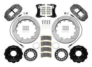 Wilwood Forged Narrow Superlite 6R Big Brake Front Brake Kit (Race) Parts Laid Out - Type III Anodize Caliper - GT Slotted Rotor