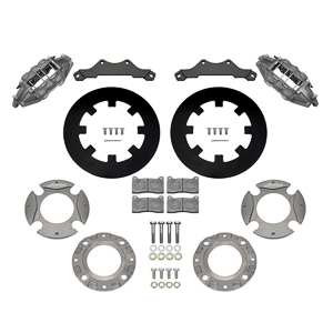 Wilwood UTV6 Rear Brake Kit (Race) Parts Laid Out - Type III Anodize Caliper - Plain Face Rotor