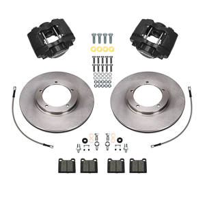 Wilwood D45 Front Brake Kit Parts Laid Out - Black Powder Coat Caliper - Plain Face Rotor