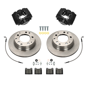 Wilwood D31 Rear Brake Kit  Parts Laid Out - Black Powder Coat Caliper - Plain Face Rotor