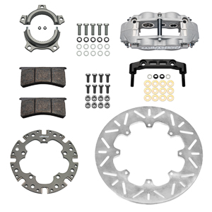 Wilwood Forged Narrow Superlite 6 Radial Mount Sprint Inboard Brake Kit Parts Laid Out - Type III Anodize Caliper - Slotted Rotor
