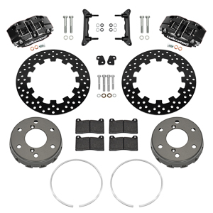 Wilwood NDPR Front UTV Brake Kit Parts Laid Out - Black Powder Coat Caliper - Drilled Rotor