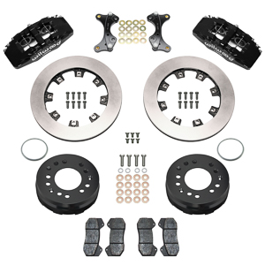 Wilwood Forged Dynapro 6 Big Brake Front Brake Kit (Hat) Parts Laid Out - Black Powder Coat Caliper - Plain Face Rotor