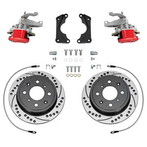 Wilwood HM7 Parking Brake Caliper Rear Brake Kit Parts Laid Out - Black Powder Coat Caliper - SRP Drilled & Slotted Rotor