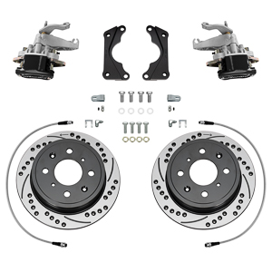 Wilwood HM7 Parking Brake Caliper Rear Brake Kit Parts Laid Out - Black Powder Coat Caliper - SRP Drilled & Slotted Rotor