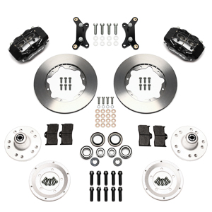 Wilwood Forged Dynalite Pro Series Front Brake Kit Parts Laid Out - Black Powder Coat Caliper - Plain Face Rotor