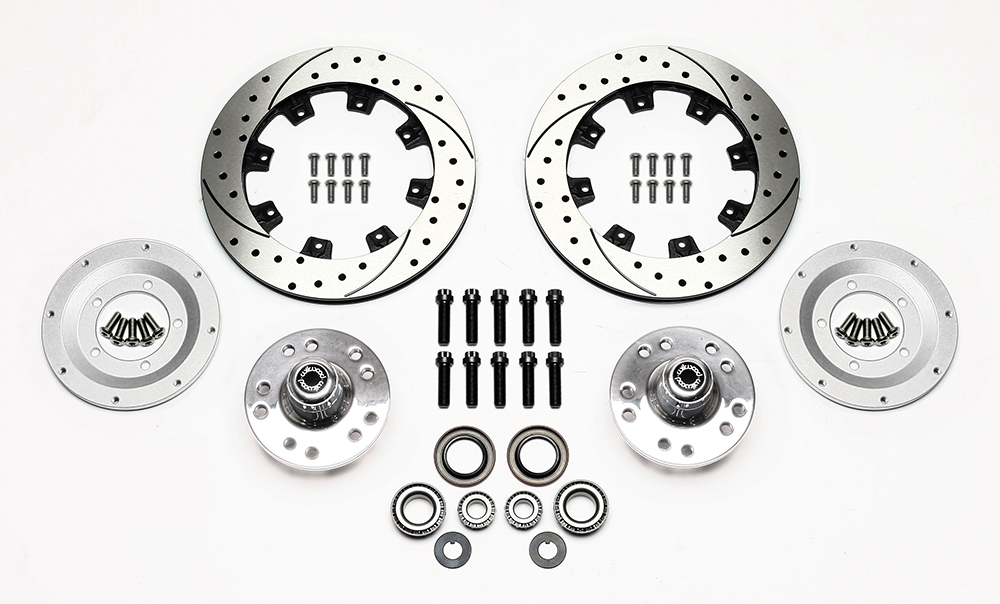 Wilwood Front Hub Kit (8 Bolt Rotor) Parts Laid Out - SRP Drilled & Slotted Rotor