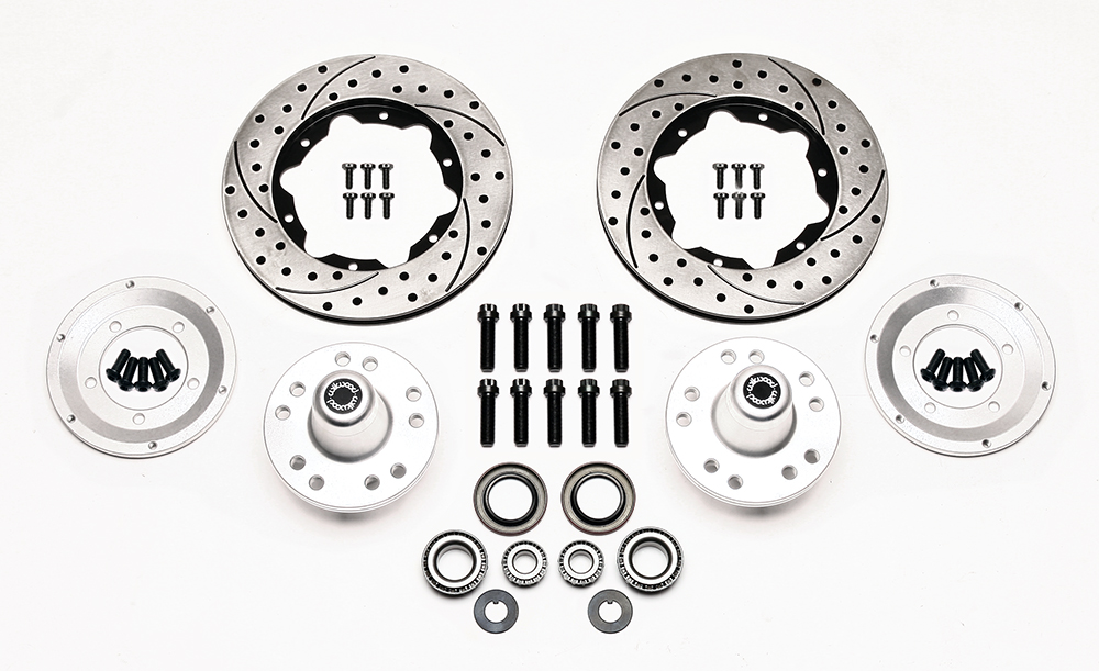 Wilwood Front Hub Kit (6 Bolt Rotor) Parts Laid Out - SRP Drilled & Slotted Rotor