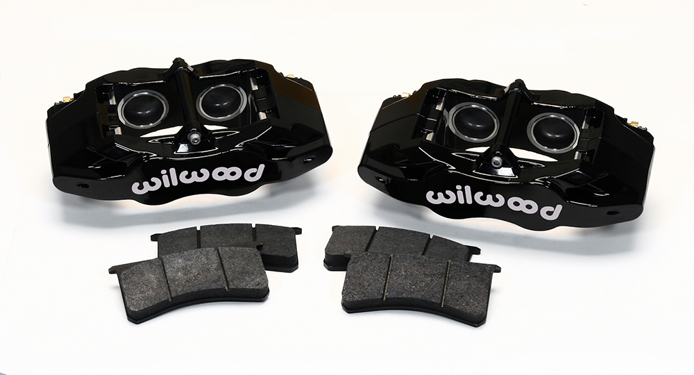 Wilwood SLC56 Front Replacement Caliper Kit Parts Laid Out - Black Powder Coat Caliper