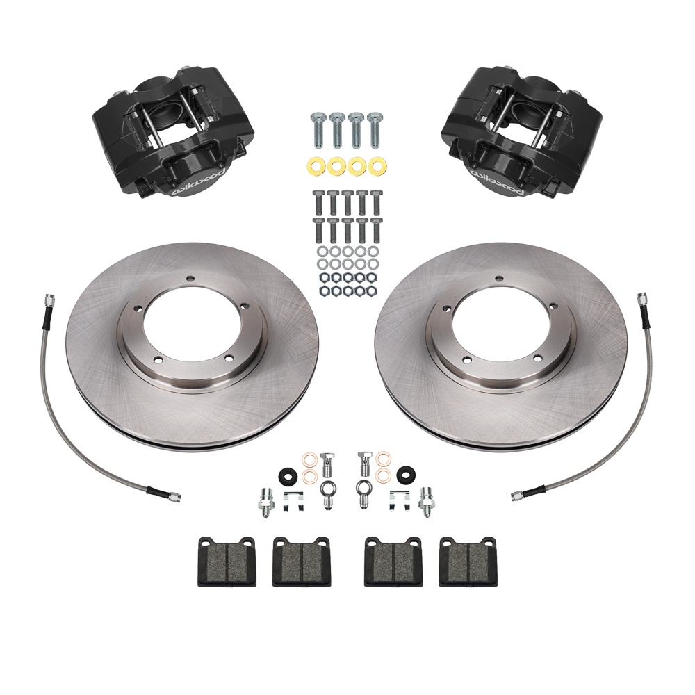 Wilwood D31 Front Brake Kit Parts Laid Out - Black Powder Coat Caliper - Plain Face Rotor