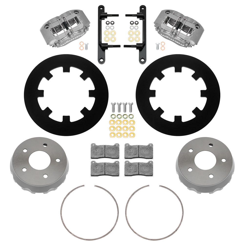 Wilwood NDPR Front UTV Brake Kit (Race) Parts Laid Out - Type III Anodize Caliper - Plain Face Rotor