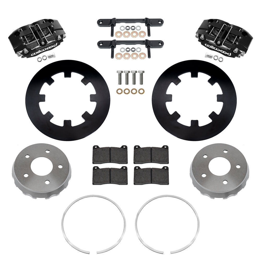 Wilwood NDPR Front UTV Brake Kit Parts Laid Out - Black Powder Coat Caliper - Plain Face Rotor