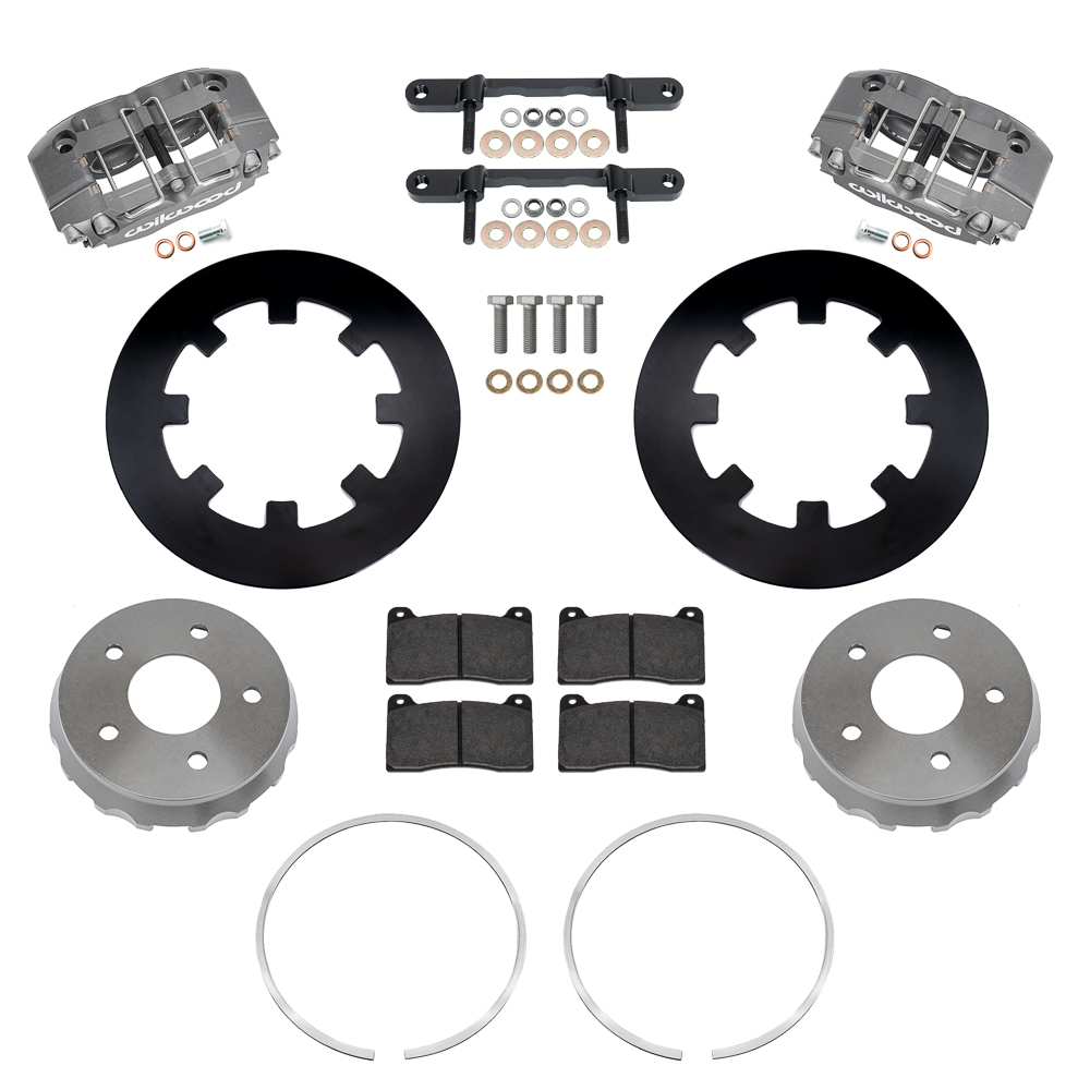 Wilwood NDPR Front UTV Brake Kit (Race) Parts Laid Out - Type III Anodize Caliper - Plain Face Rotor