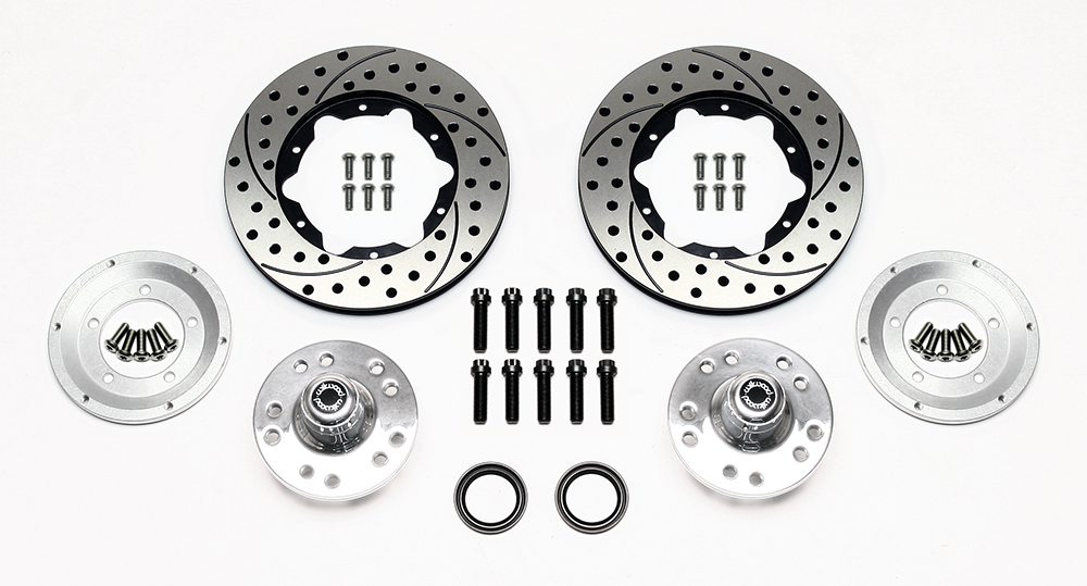 Wilwood Front Hub Kit (6 Bolt Rotor) Parts Laid Out - SRP Drilled & Slotted Rotor