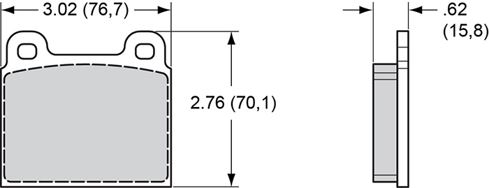 Pad Dimensions for the D45 Front Dual Piston Caliper