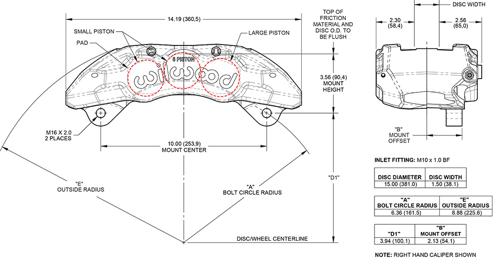 TX6-DM Forged Lug Mount Caliper Drawing