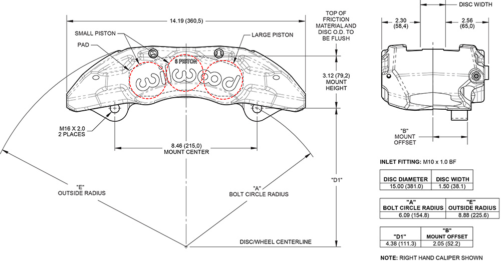 TX6-DM Forged Lug Mount Caliper Drawing