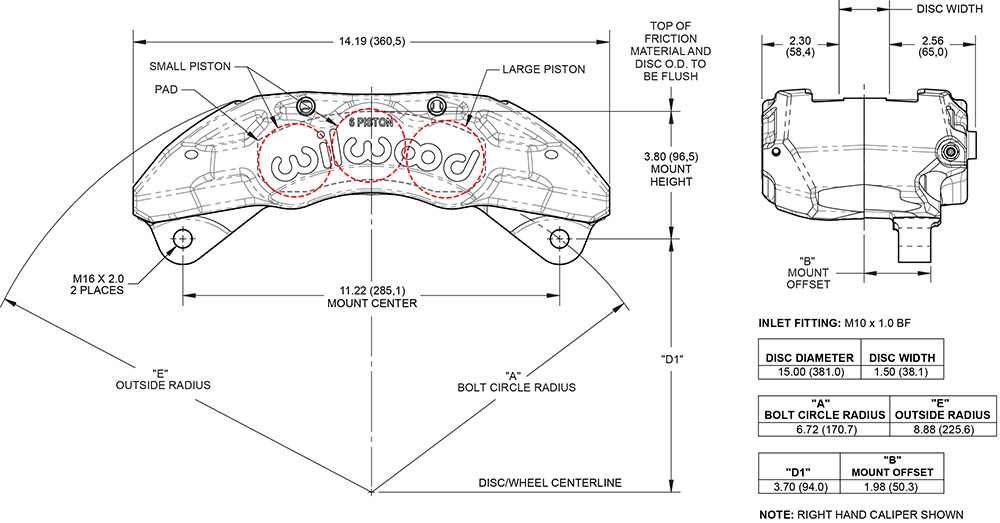 TX6-DM Forged Lug Mount Caliper Drawing