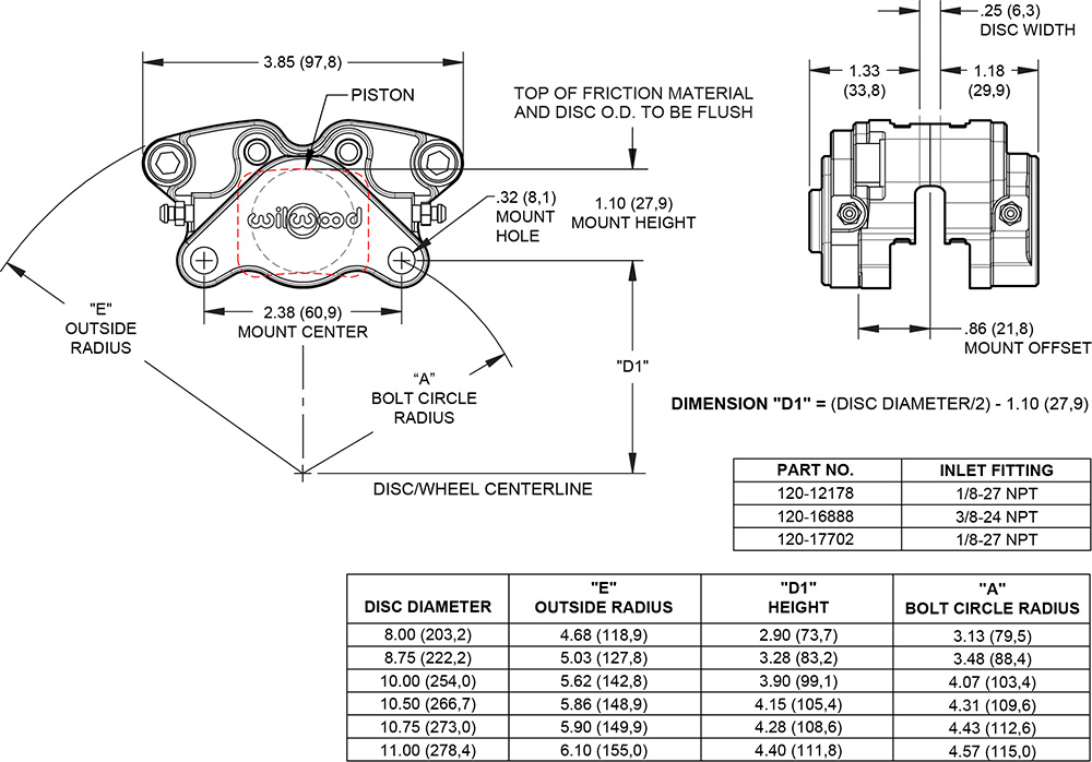 Dimensions for the GP200 Caliper