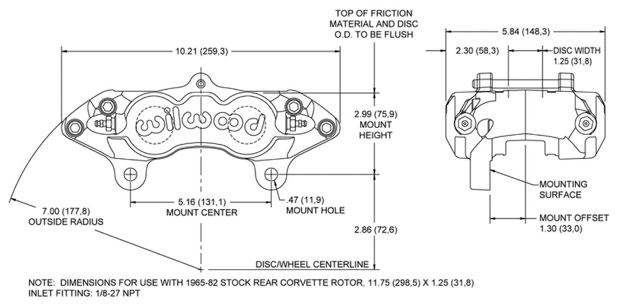 Dimensions for the D8-4 Caliper Rear