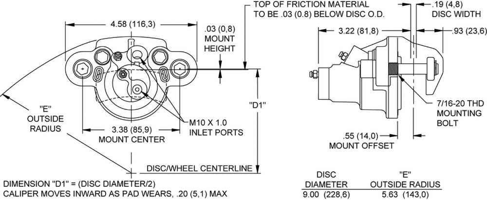 Dimensions for the DH4 Dual Hydraulic