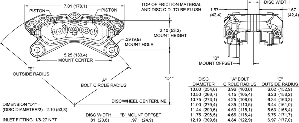 Dimensions for the Forged Dynapro Lug Mount Low-Profile
