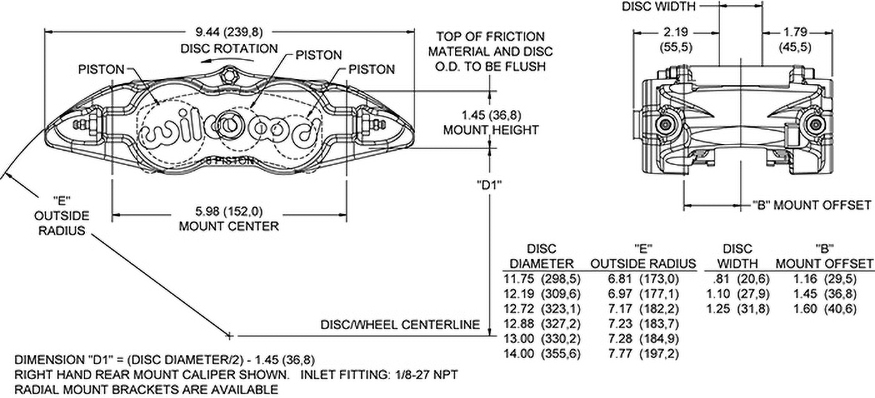 Forged Narrow Superlite 6 Radial Mount Caliper Drawing