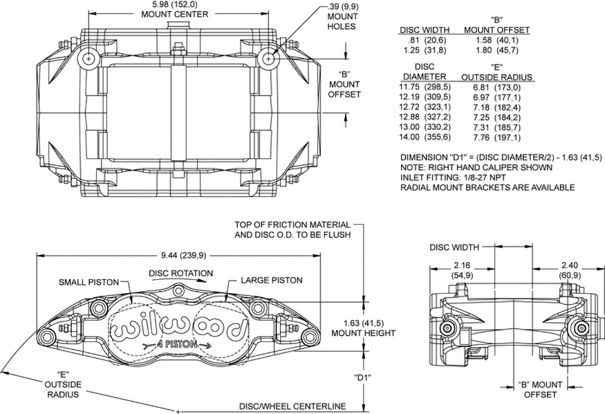 Dimensions for the Forged Superlite 4 Radial Mount