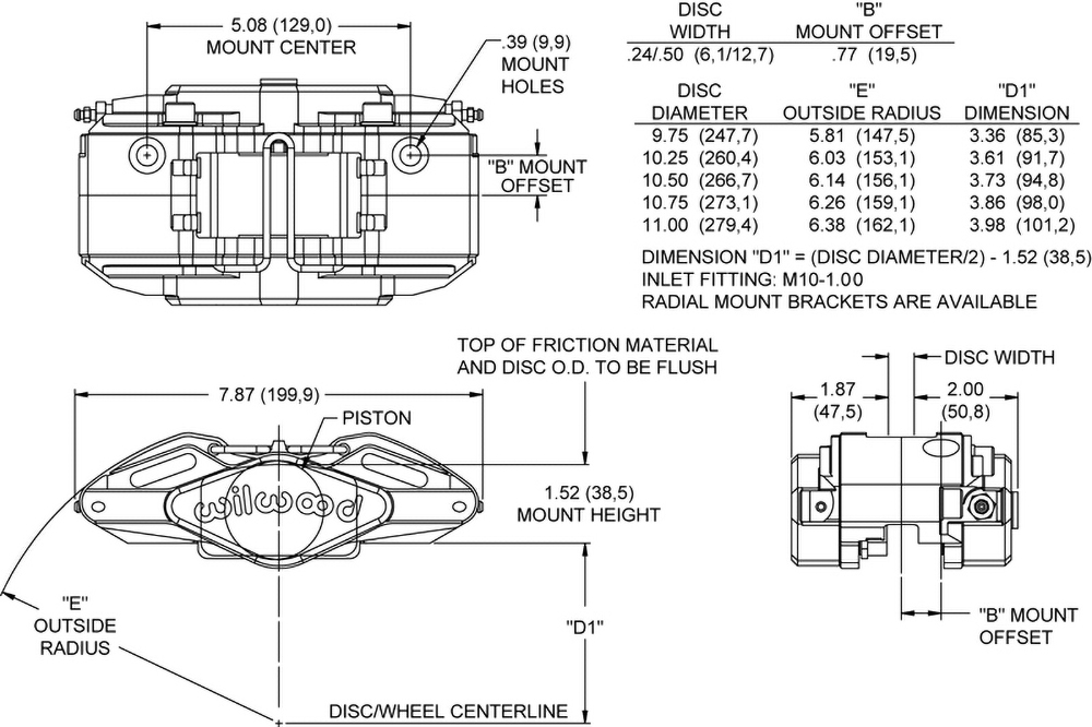 Dimensions for the Powerlite 2R Radial Mount