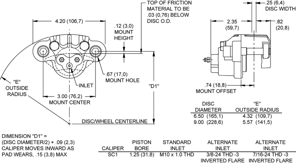 SC1 Single Piston Caliper Drawing