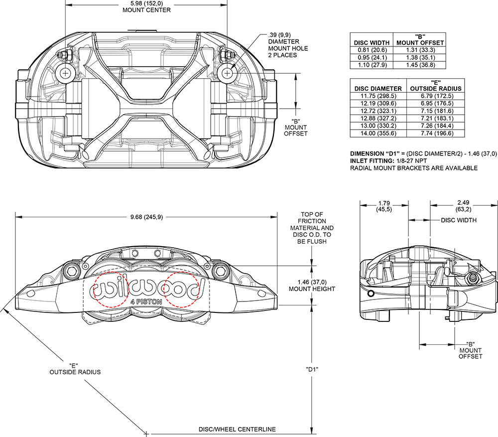 Forged XRS4R Radial Mount Caliper Drawing